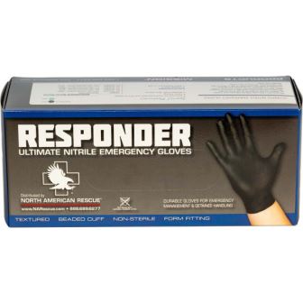 NAR-70-0322 North American Rescue Responder Black Nitrile Gloves - Box of 100 Large