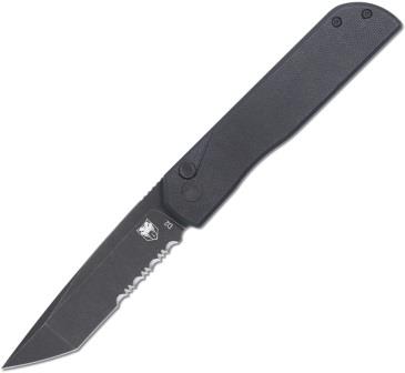 CBTPLRBKBTS Cobratec Prowler Button Lock Pocket Knife Tanto Black Partially Serrated