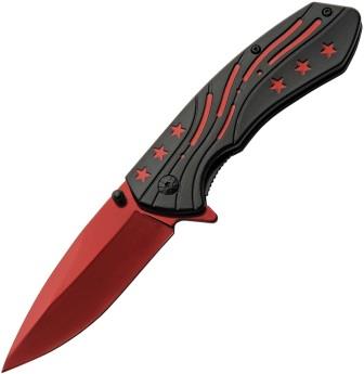 CN300600RD Rite Edge Red Stars Linerlock Pocket Knife Spring Assisted