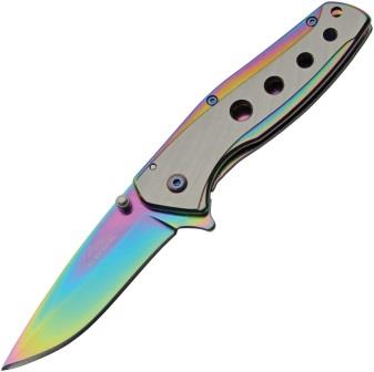 CN300608 Rite Edge Rainbow Linerlock Pocket Knife Spring Assisted