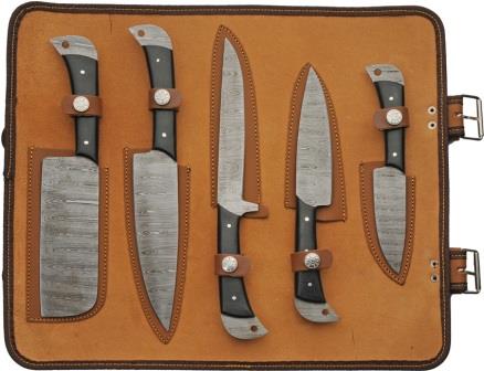 DM1396 Damascus Kitchen Knife Set with Roll