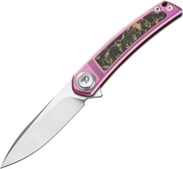 DTK4288P Dreamtech Button Lock Pocket Knife Titanium Carbon Fiber Pink