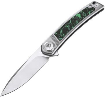 DTK4288S Dreamtech Button Lock Pocket Knife Titanium Carbon Fiber Gray