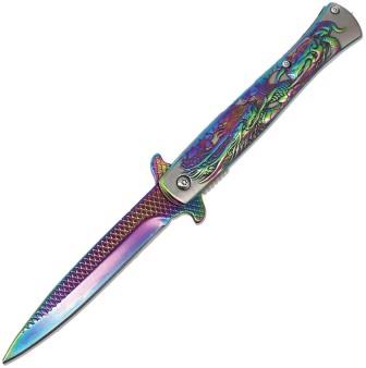 EE10A112RB ElitEdge Spring Assisted Opening Stiletto Linerlock Pocket Knife Rainbow