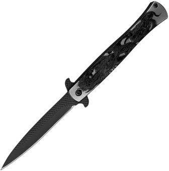EE10A112SB ElitEdge Spring Assisted Opening Stiletto Linerlock Pocket Knife Black