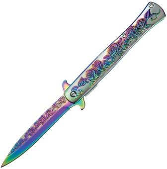EE10A119RB ElitEdge Stiletto Linerlock Pocket Knife Spring Assisted Spectrum