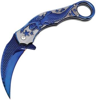 EE10A120BL ElitEdge Mermaid Karambit Linerlock Pocket Knife Blue