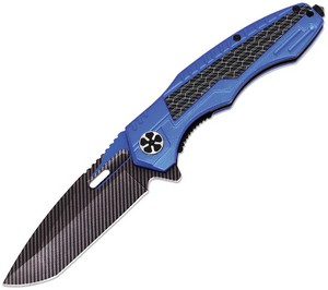 ElitEdge Linerlock Pocket Knife Spring Assisted Opening Blue Carbon Fiber - EE10A135BL