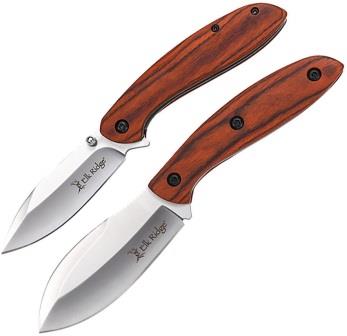 ERSET111BN Elk Ridge Fixed Blade Skinner & Linerlock Pocket Knife Combo Brown