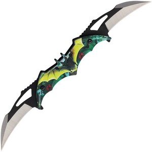 FLNFD10972 Falcon Bat Dual Linerlock Pocket Knife Spring Assisted Opening Green