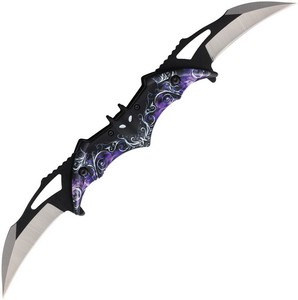 FLNFD10973 Falcon Bat Dual Linerlock Pocket Knife Spring Assisted Opening Purple