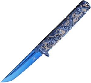 Falcon Dragon Linerlock Pocket Knife Spring Assisted Opening Blue - FLNKS3024BL