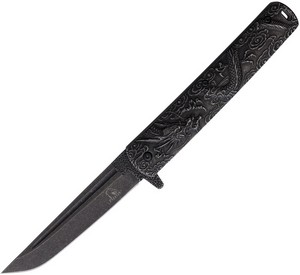 Falcon Dragon Linerlock Pocket Knife Spring Assisted Opening Black Stonewash - FLNKS3024ST