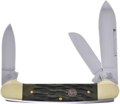 HRI353SAGB Hen & Rooster Gunboat Pocket Knife Antique Green Bone