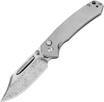 J1942TDM CJRB Bowie Pyrite Button Lock Pocket Knife Damascus