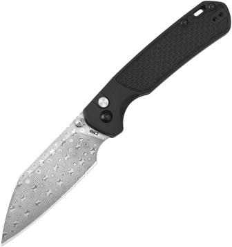 CJRB Pyrite Light Button Lock Pocket Knife Damascus Black - J1945DBK