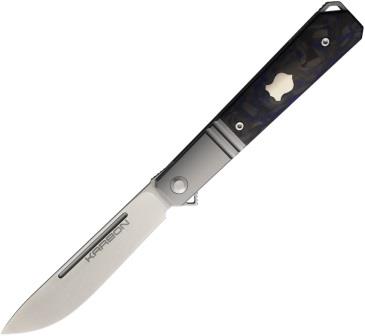 KARBON Flatline Framelock Pocket Knife Blue/Black Carbon Fiber - KARB116