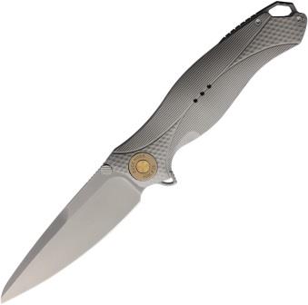 KARB119 KARBON Buck Horn Linerlock Pocket Knife Gray Aluminum
