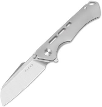 KI3714A1 Kizer Crest Framelock Pocket Knife Gray Titanium