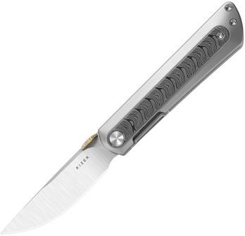 KI3733A1 Kizer Quoll Framelock Pocket Knife Rainbow Damascus
