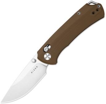 KIV34902CA2 Kizer T1 CD Button Lock Pocket Knife Brown