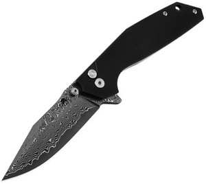 KKNJ284DM Klaken Noir Button Lock Pocket Knife Damascus Black