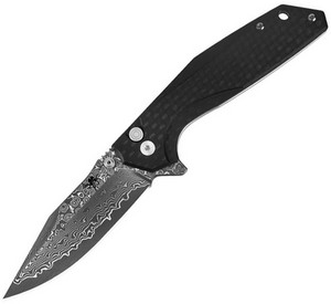 KKNJ284TX Klaken Noir Button Lock Pocket Knife Shredded Carbon Fiber