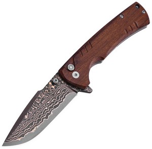 KKNJ394CP Klaken Breakline Button Lock Pocket Knife Copper Damascus