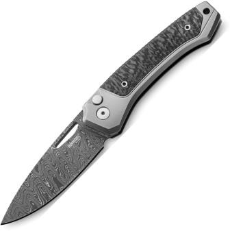 LSTTWDGY LionSTEEL Twain Button Lock Pocket Knife Damascus