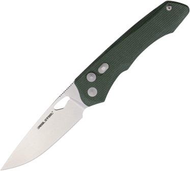 RS7131GM Real Steel Griffin Pro Button Lock Pocket Knife Green Micarta