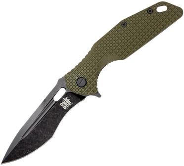 SKF423SEBG SKIF Knives Defender Framelock Pocket Knife Black Stonewash Olive