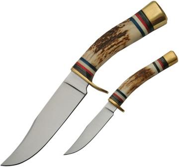 Steel Stag Twin Set Fixed Blade Knives Stag 9.75 & 6.5 Inch - SS7012