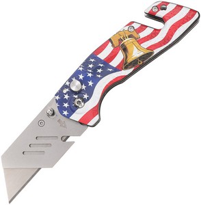 STT202506 S-TEC Utility Button Lock Pocket Knife Flag Bell