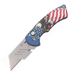 STT202513 S-TEC Utility Button Lock Pocket Knife Eagle Flag
