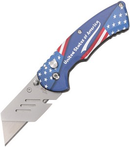 STT202514 S-TEC Utility Button Lock Pocket Knife Blue Flag