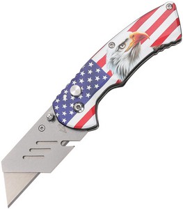 STT202515 S-TEC Utility Button Lock Pocket Knife Eagle Flag