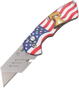 STT202516 S-TEC Utility Button Lock Pocket Knife Flag Bell