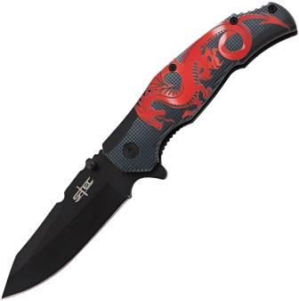 STT2712111 S-TEC Dragon Linerlock Pocket Knife Spring Assisted Red