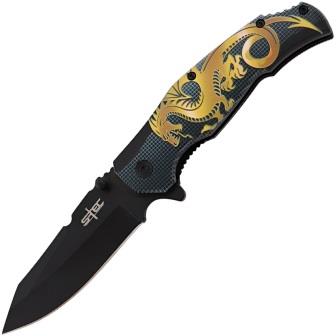 STT2712112 S-TEC Dragon Linerlock Pocket Knife Spring Assisted Gold