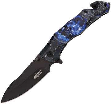STT2712131 S-TEC Rescue Linerlock Pocket Knife Spring Assisted Blue