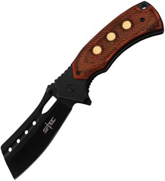 STT271281 S-TEC Cleaver Linerlock Pocket Knife Spring Assisted Wood