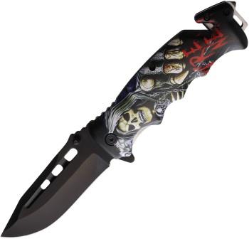 STT2716324 S-TEC Linerlock Pocket Knife Spring Assisted Grim Reaper