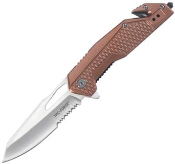 TF2015BN Tac Force Rescue Linerlock Pocket Knife Spring Assisted Brown