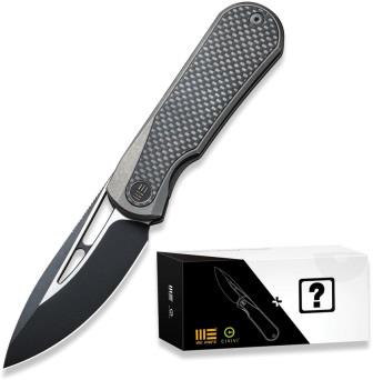 WE210332MB We Knife Co Ltd Baloo Framelock Pocket Knife Mystery Box Twill Carbon Fiber