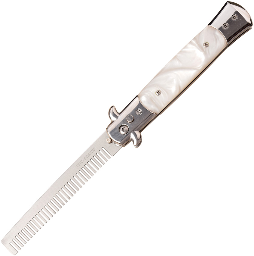 TFCB005WH Tac Force Beard Comb Button Lock Pocket Knife A/O