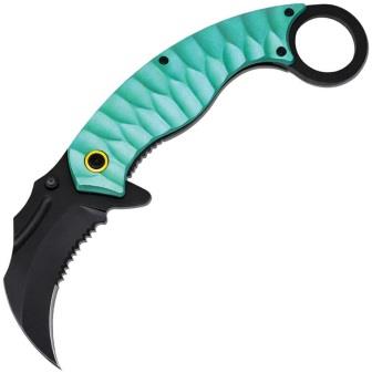 EE10A130TQ ElitEdge Spring Assisted Opening Karambit Linerlock Pocket Knife Teal