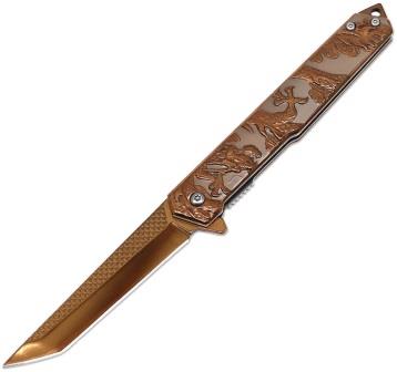 ElitEdge Linerlock Pocket Knife Spring Assisted Opening Dragon Rose - EE10A134RG
