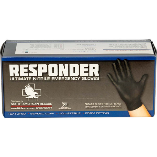 North American Rescue Responder Black Nitrile Gloves - Box of 100 2XL - NAR-70-0324 