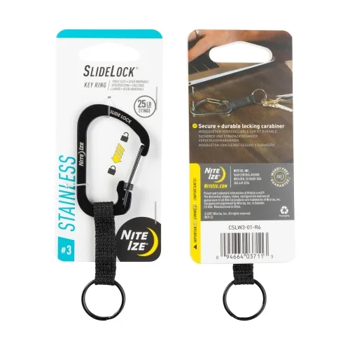 Nite-Ize SlideLock Key Ring Stainless Steel Black - NICSLW3-01-R6 