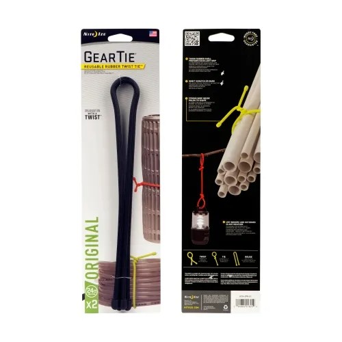 Nite-Ize Gear Tie Reusable Rubber Twist Tie Black 24 Inch 2 Pack - NIGT24-2PK-01 
